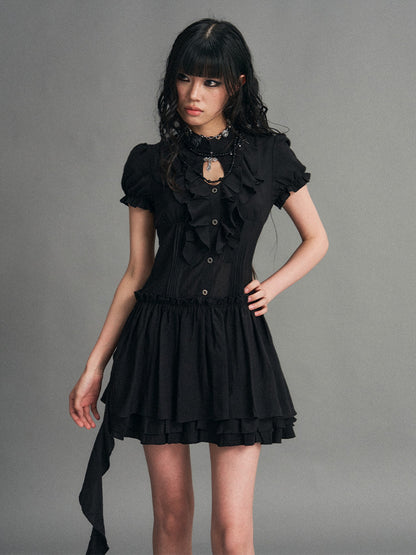 Frustration Garden Ruffled Patchwork Dark Punk Puff Sleeve Women&