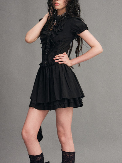 Frustration Garden Ruffled Patchwork Dark Punk Puff Sleeve Women&