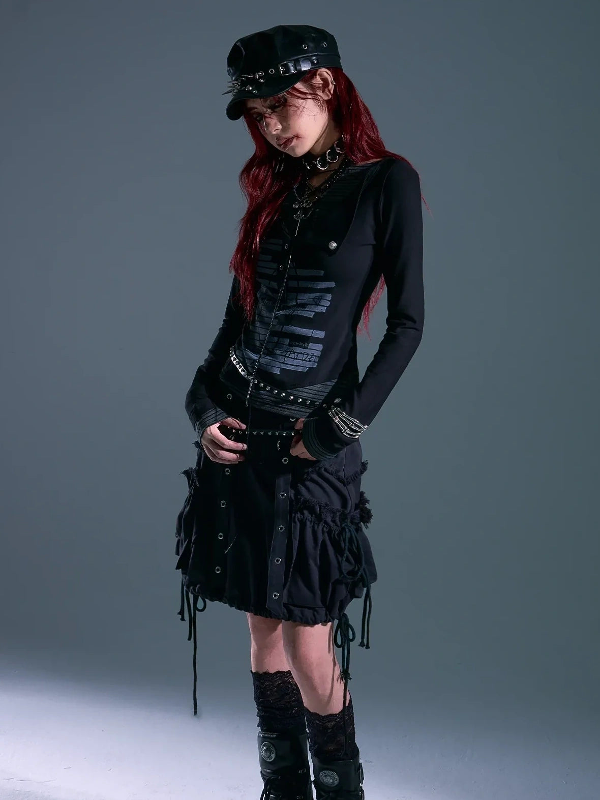 Frustration Garden Rust Rivet Linen A Line Midi Skirt