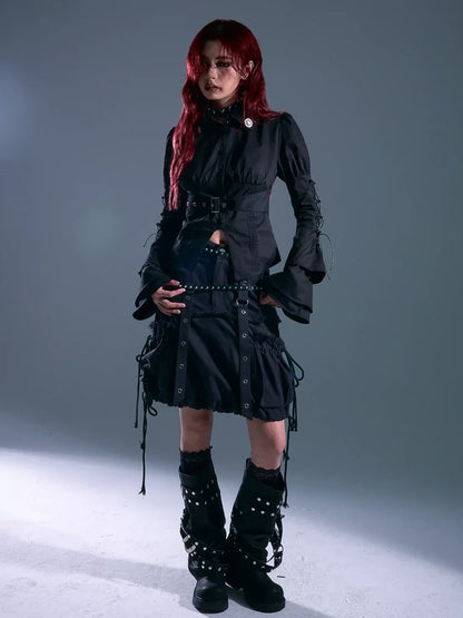 Frustration Garden Rust Rivet Linen A Line Midi Skirt