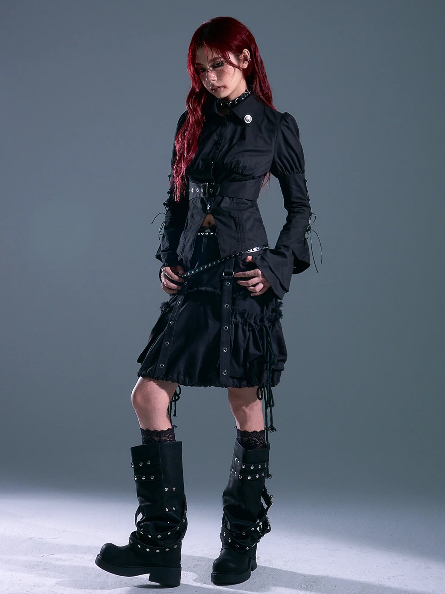 Frustration Garden Rust Rivet Linen A Line Midi Skirt