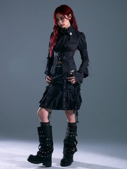 Frustration Garden Rust Rivet Linen A Line Midi Skirt