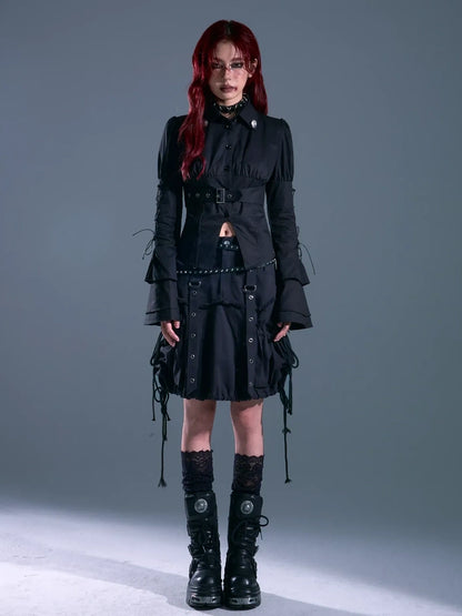 Frustration Garden Rust Rivet Linen A Line Midi Skirt