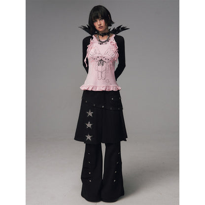 Frustration_Garden_Star_Print_Asymmetric_Pleated_Faux_Two_Piece_Metal_Trim_Women&