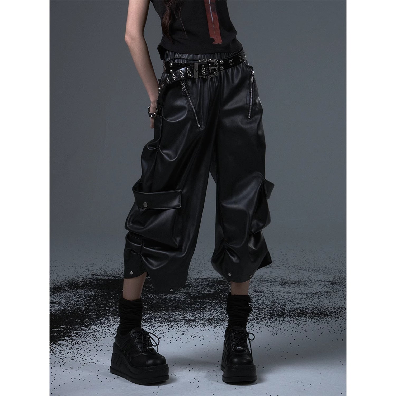 Frustration_Garden_Street_Punk_Baggy_Pu_Cargo_Cropped_Trousers_MISSTT