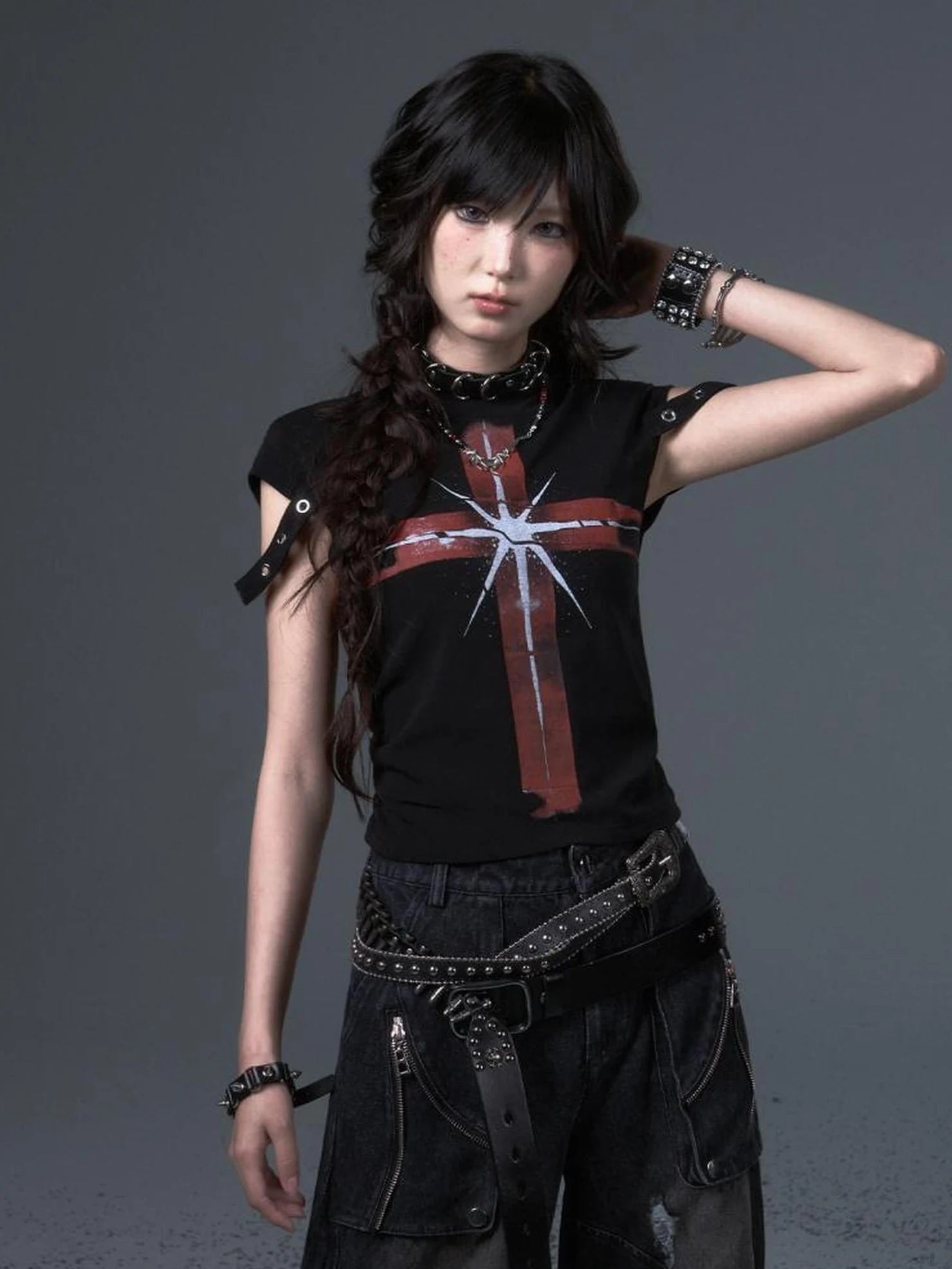 Frustration Garden Street Punk Cross Print Cropped Tee