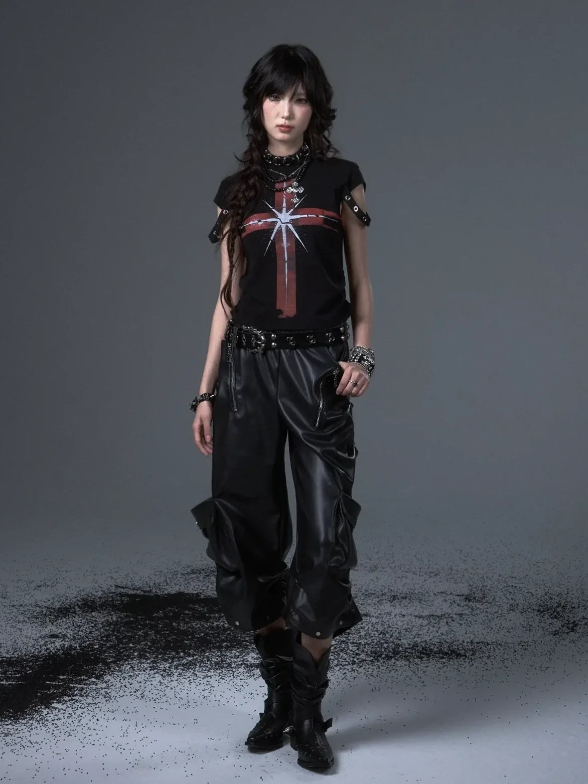 Frustration Garden Street Punk Cross Print Cropped Tee