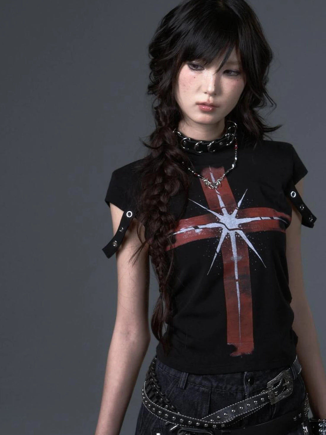 Frustration Garden Street Punk Cross Print Cropped Tee