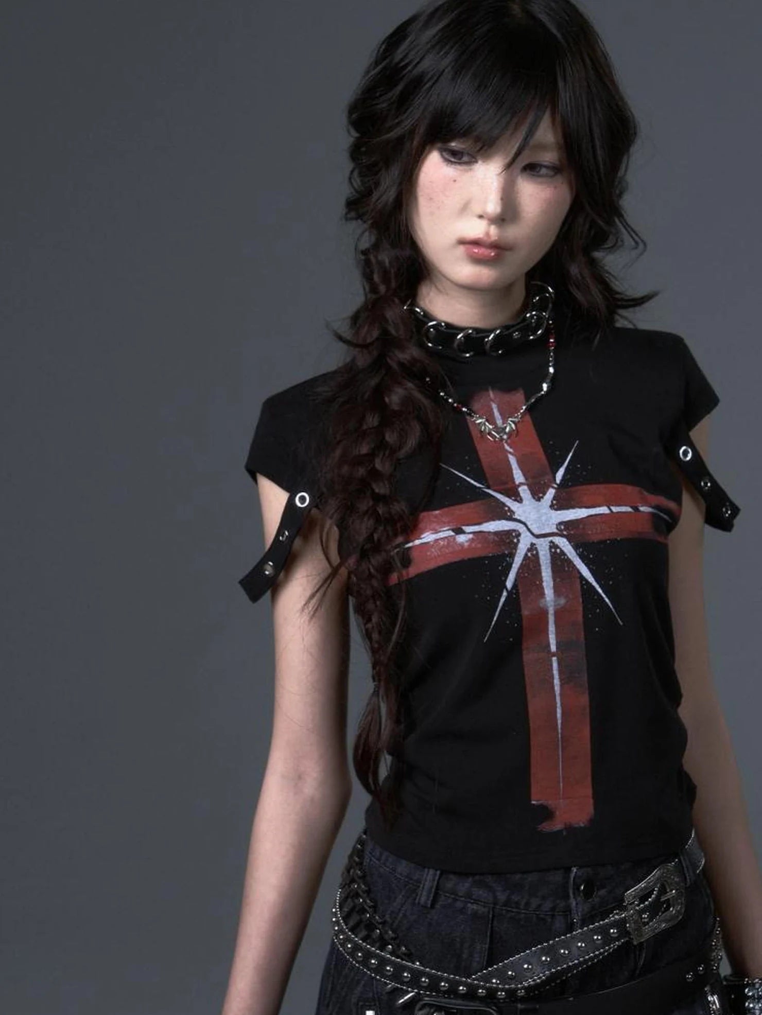 Frustration Garden Street Punk Cross Print Cropped Tee