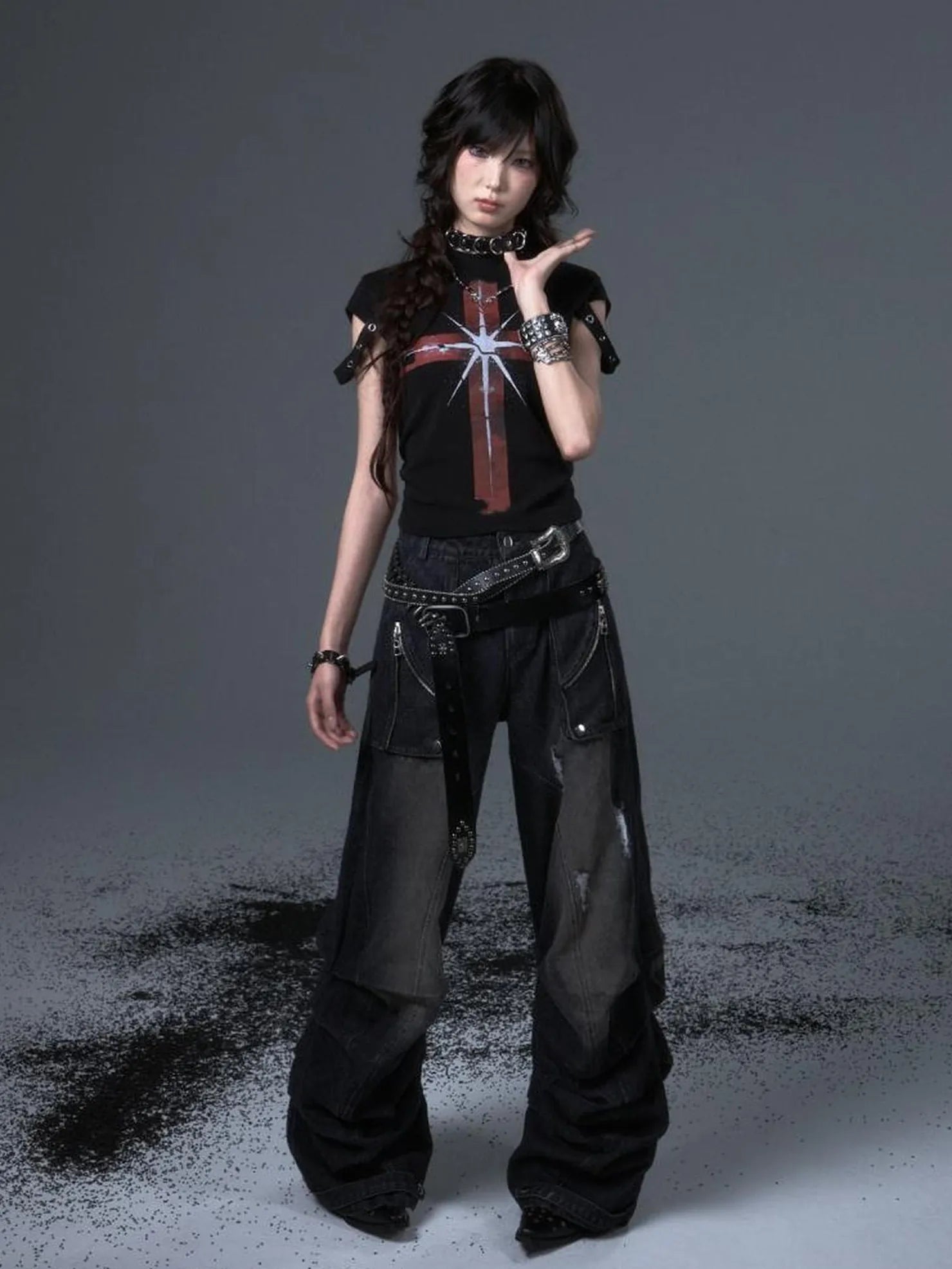 Frustration Garden Street Punk Cross Print Cropped Tee