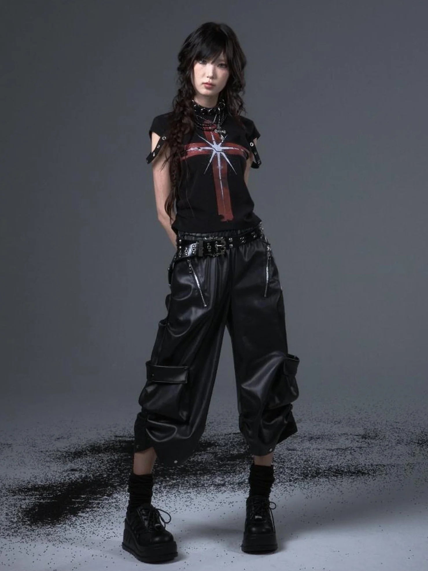 Frustration Garden Street Punk Cross Print Cropped Tee