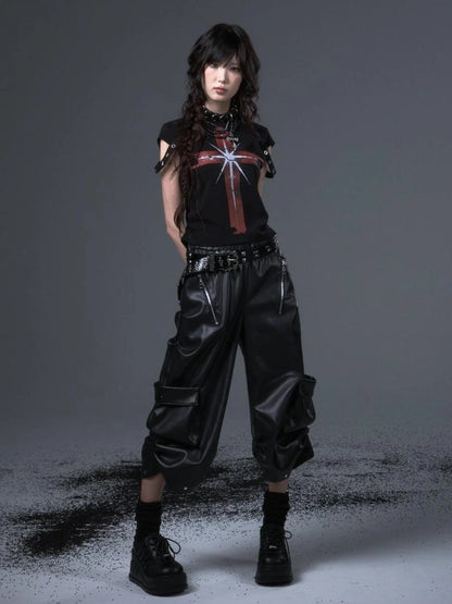 Frustration Garden Street Punk Cross Print Cropped Tee