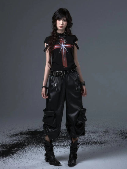 Frustration Garden Street Punk Cross Print Cropped Tee