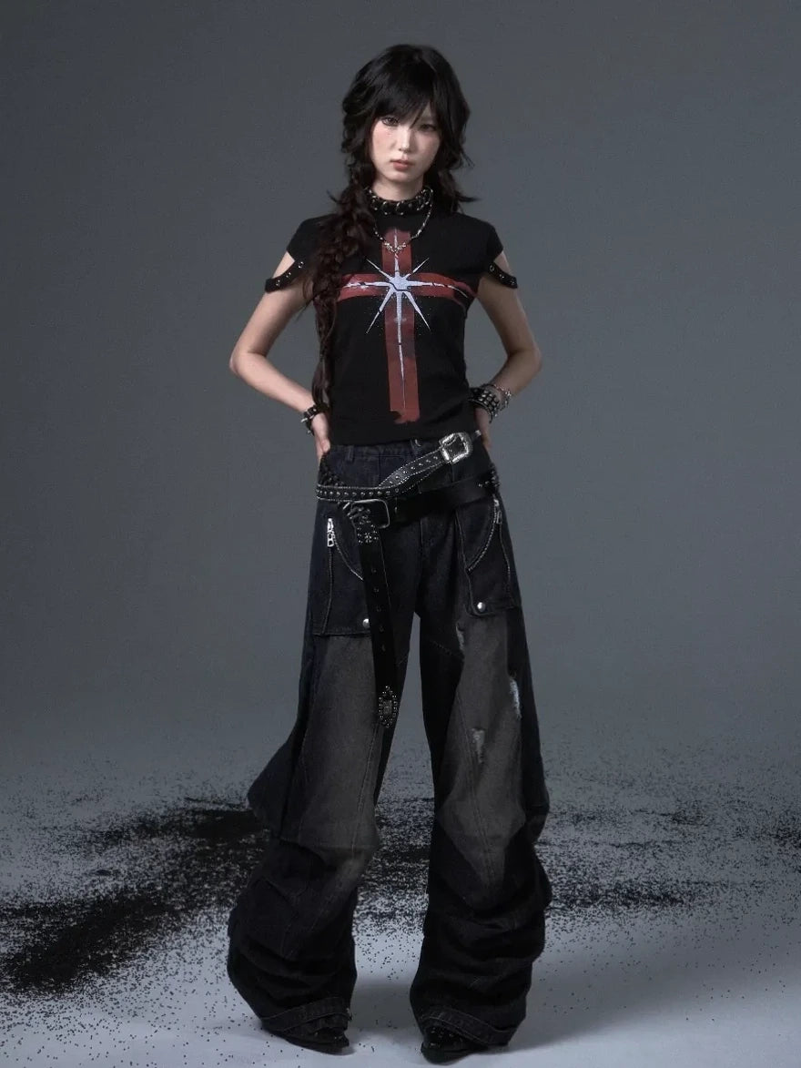 Frustration Garden Street Punk Cross Print Cropped Tee