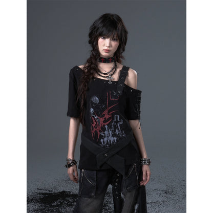 Frustration_Garden_Street_Punk_Light_Pu_Print_Drop_Shoulder_Belted_Loose_T-shirt_MISSTT