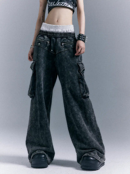 Frustration Garden Street Punk Washed Double Waistband Cargo Sweatpants