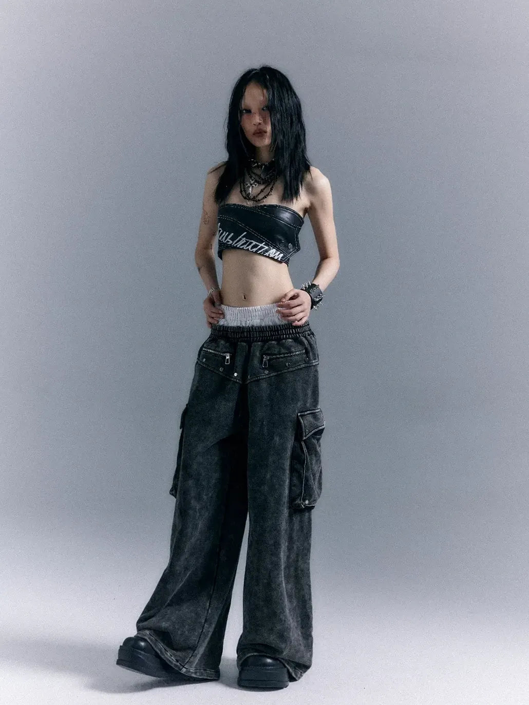 Frustration Garden Street Punk Washed Double Waistband Cargo Sweatpants