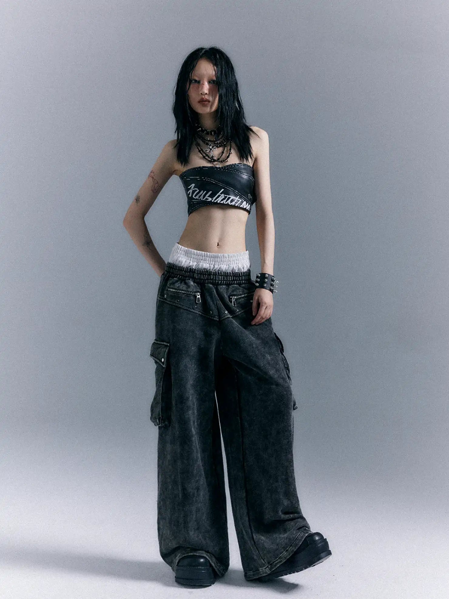 Frustration Garden Street Punk Washed Double Waistband Cargo Sweatpants