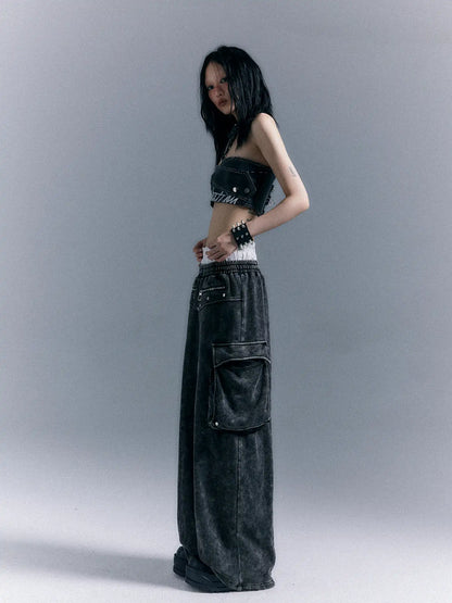 Frustration Garden Street Punk Washed Double Waistband Cargo Sweatpants