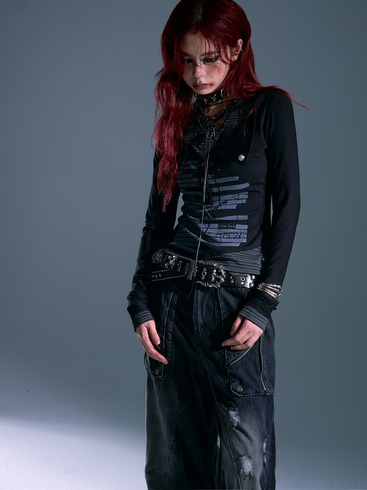 Frustration_Garden_Striped_Rivet_Tie_Faux_Asymmetrical_Punk_Women&
