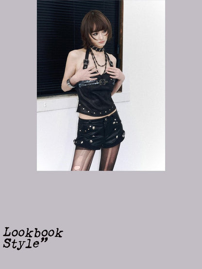 Frustration Garden Studded Skull Print Asymmetric Backless Zipper Women&
