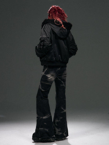 Frustration Garden Thick Cotton Lined Street Punk Oversized Hooded Fur Collar Puffer Jacket