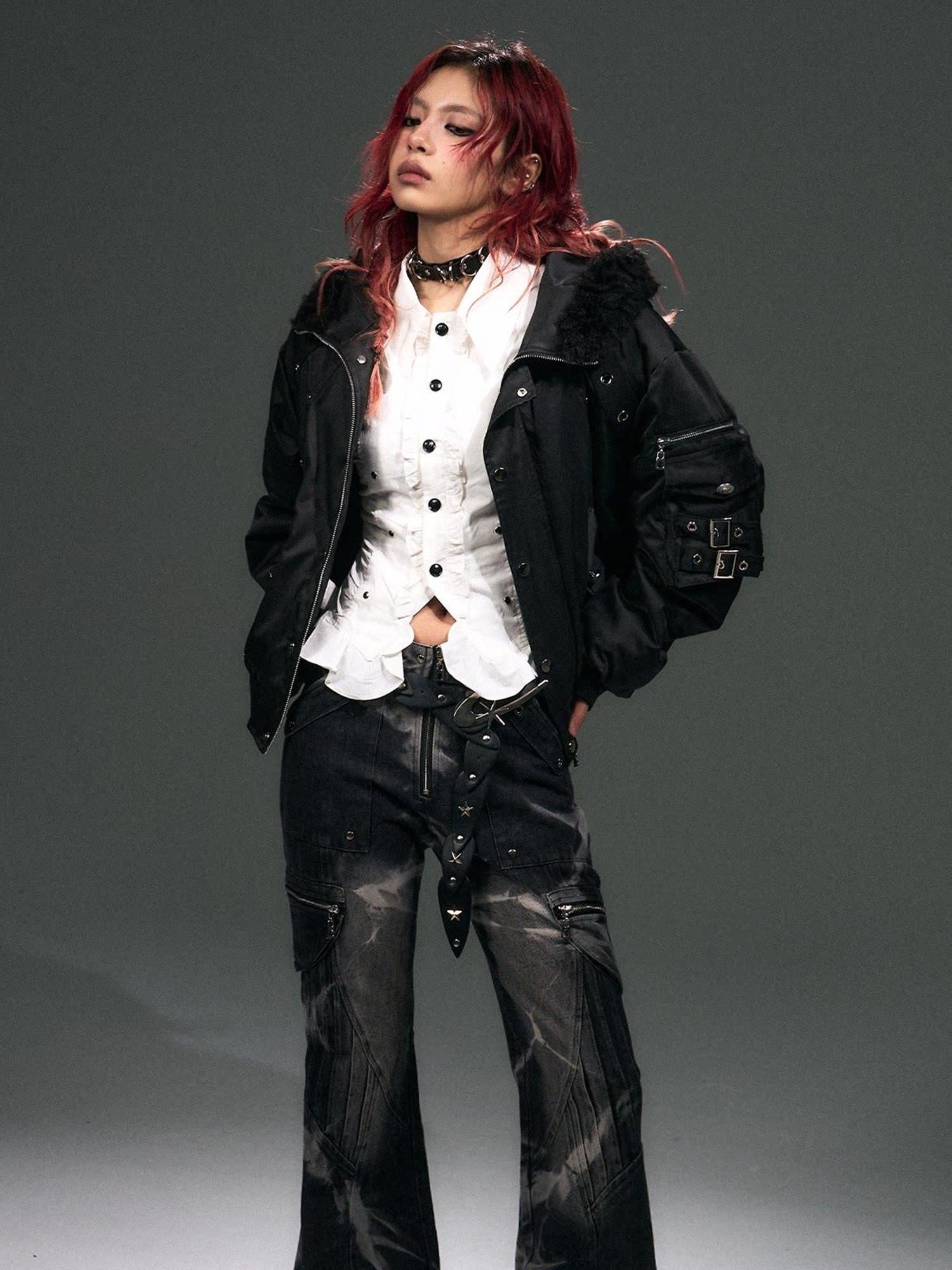 Frustration Garden Thick Cotton Lined Street Punk Oversized Hooded Fur Collar Puffer Jacket