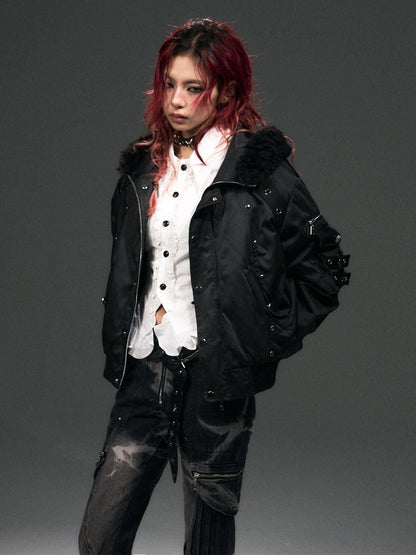 Frustration Garden Thick Cotton Lined Street Punk Oversized Hooded Fur Collar Puffer Jacket