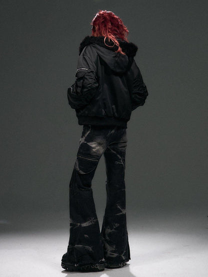 Frustration Garden Thick Cotton Lined Street Punk Oversized Hooded Fur Collar Puffer Jacket