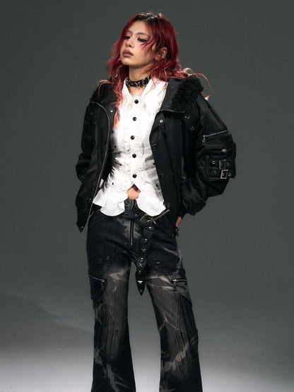 Frustration Garden Thick Cotton Lined Street Punk Oversized Hooded Fur Collar Puffer Jacket