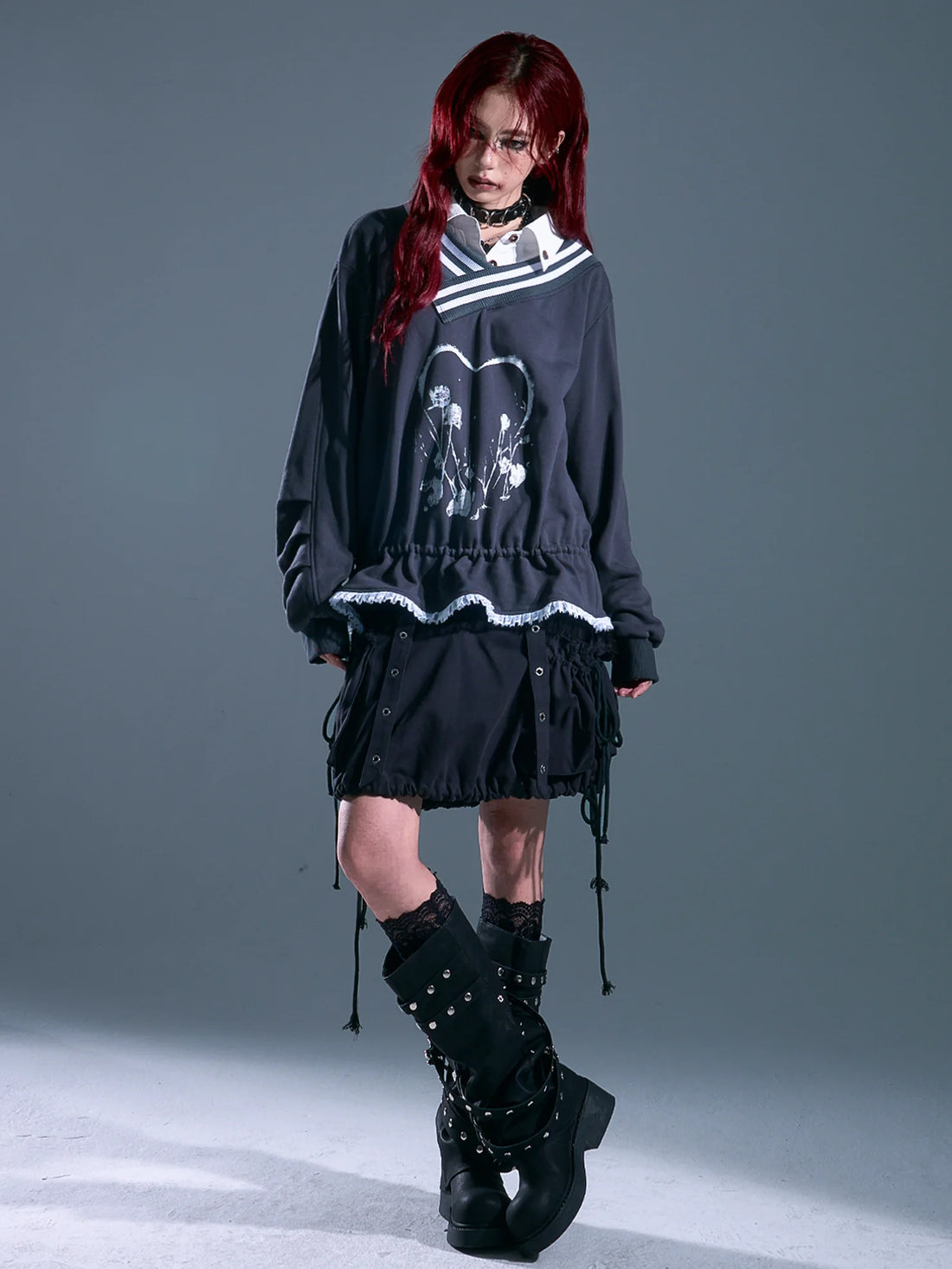 Frustration Garden Vintage Asymmetric Pullover With Lace And Print