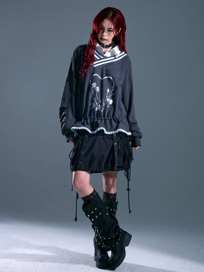 Frustration Garden Vintage Asymmetric Pullover With Lace And Print