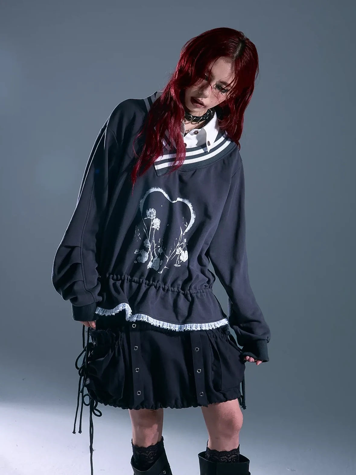 Frustration Garden Vintage Asymmetric Pullover With Lace And Print