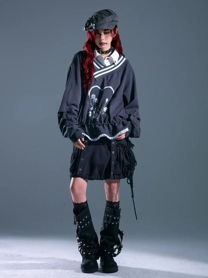 Frustration Garden Vintage Asymmetric Pullover With Lace And Print