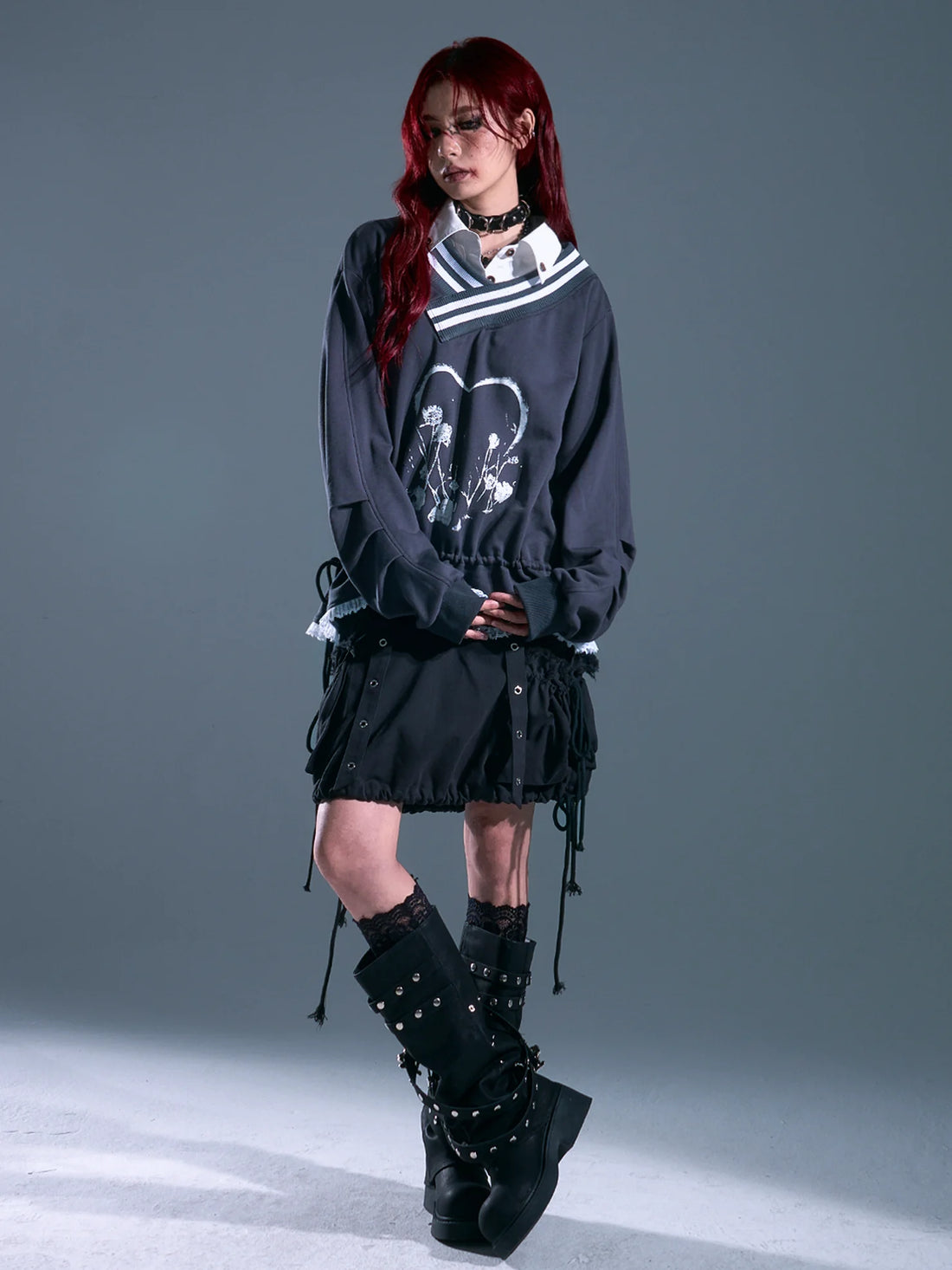 Frustration Garden Vintage Asymmetric Pullover With Lace And Print