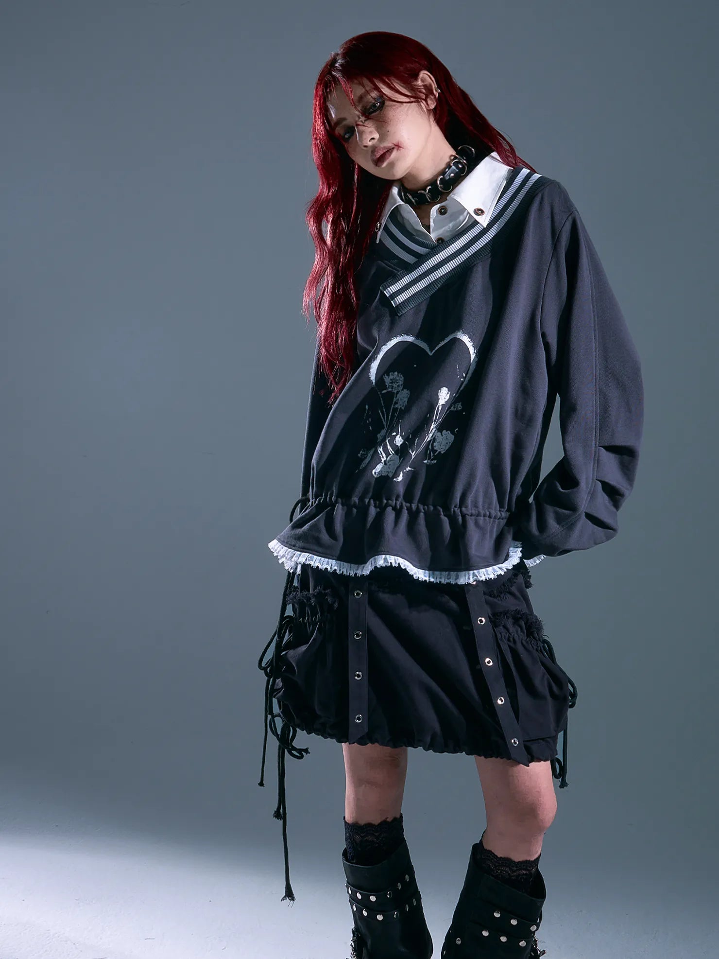 Frustration Garden Vintage Asymmetric Pullover With Lace And Print