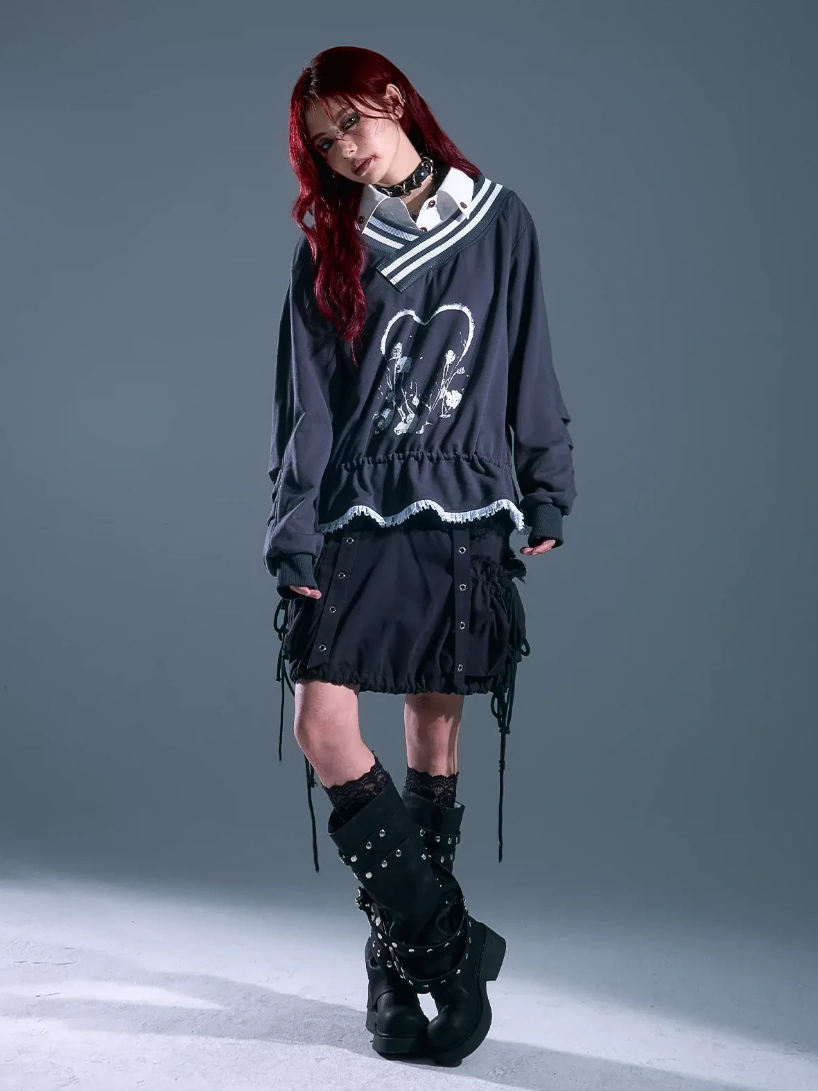 Frustration Garden Vintage Asymmetric Pullover With Lace And Print