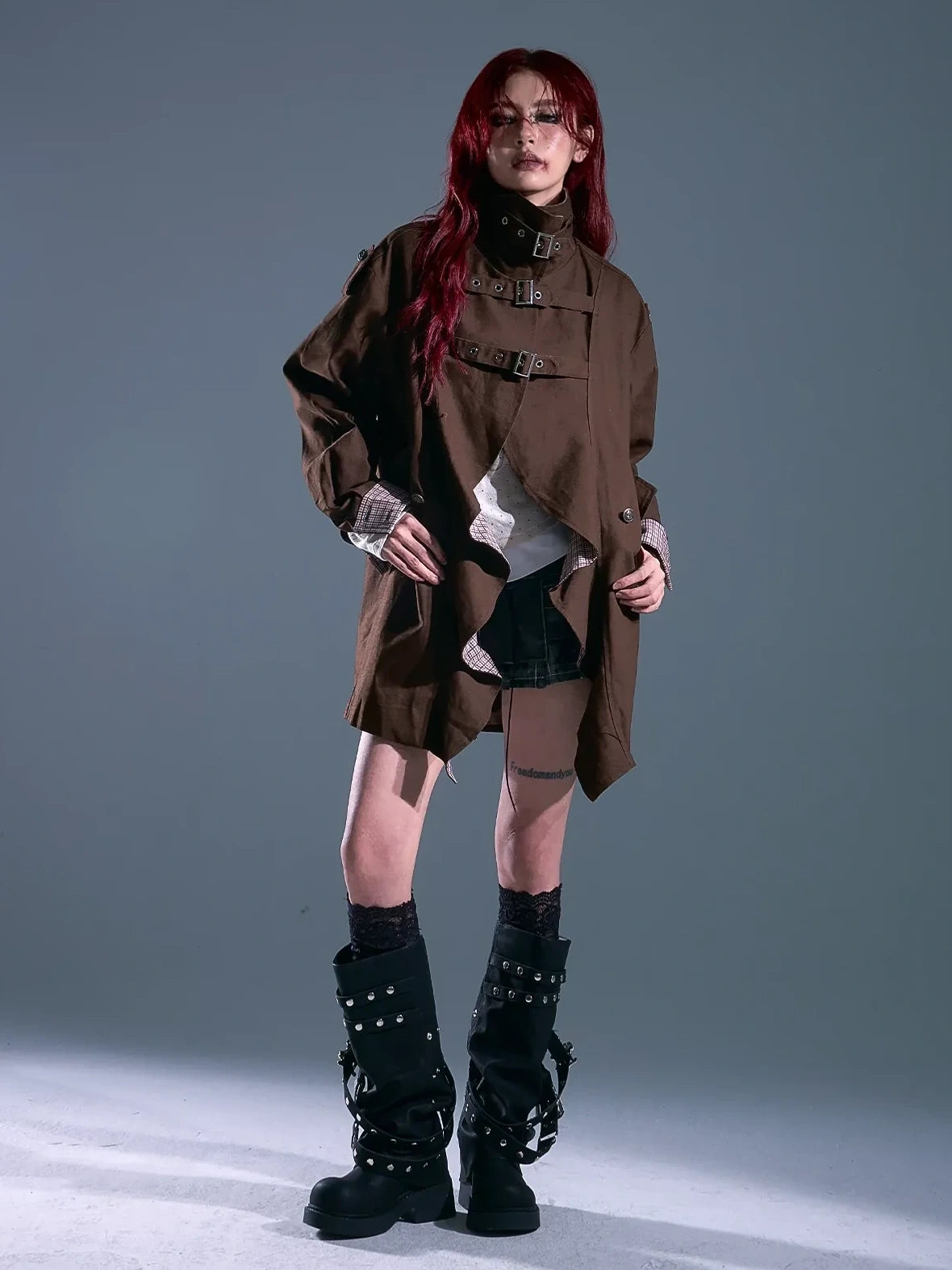 Vintage Checkered Wave Trim Trench Coat