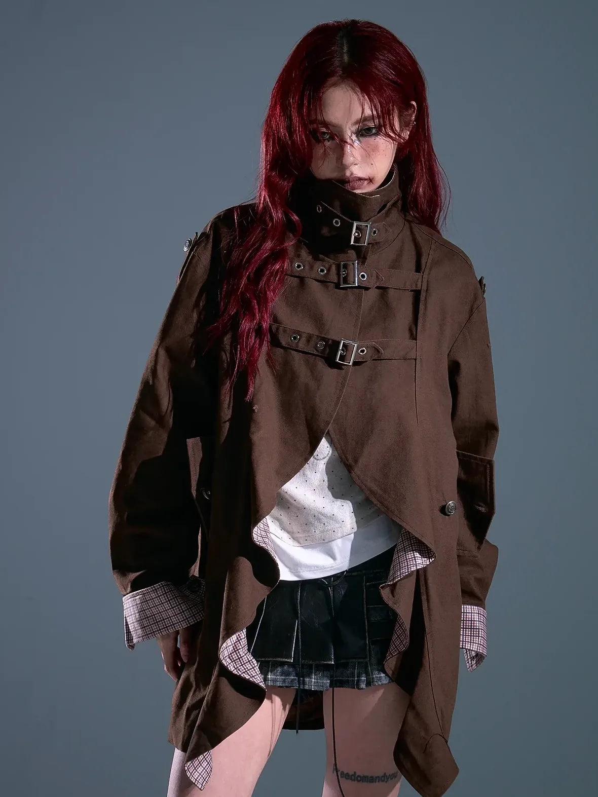 Vintage Checkered Wave Trim Trench Coat