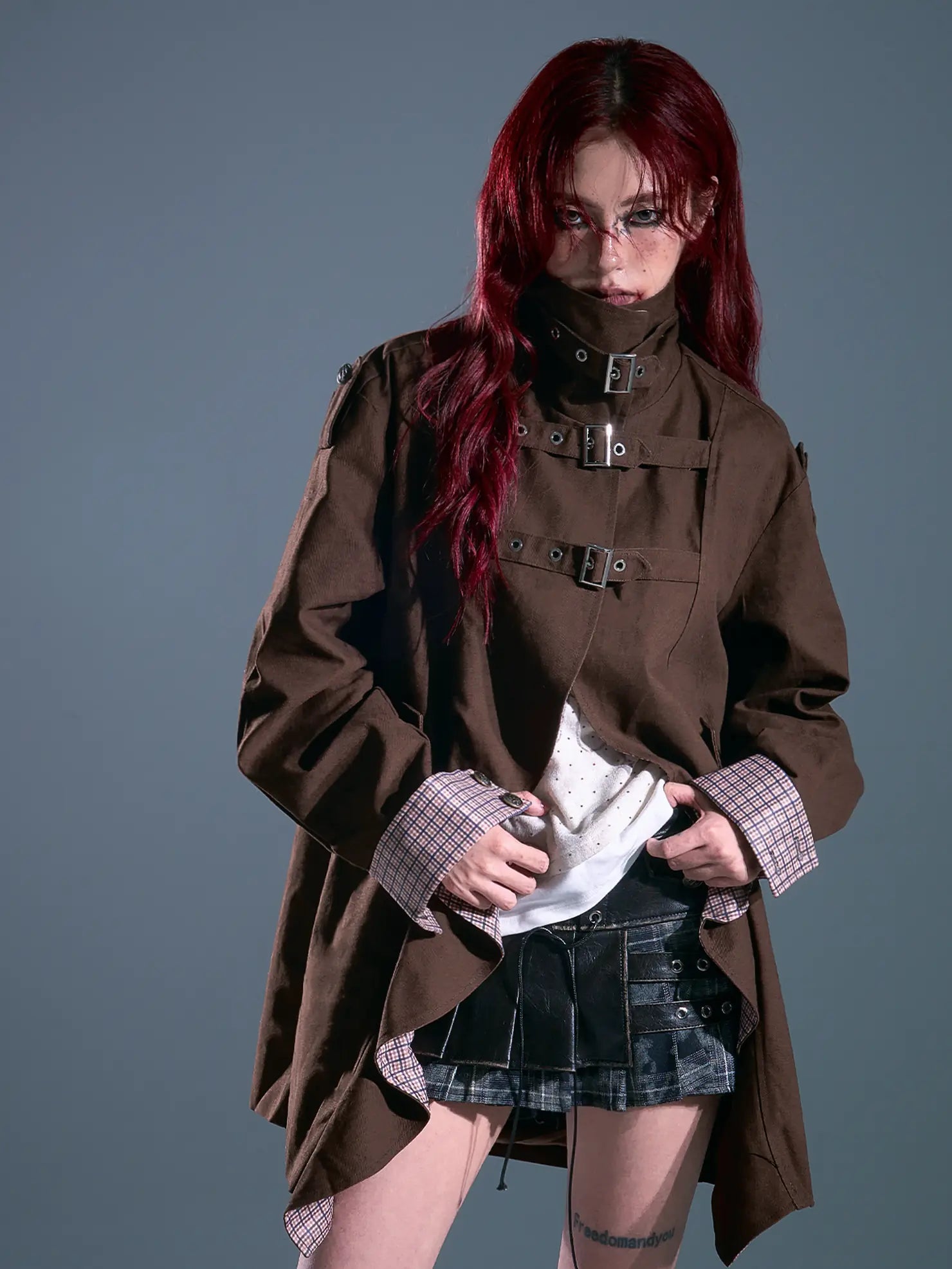 Vintage Checkered Wave Trim Trench Coat