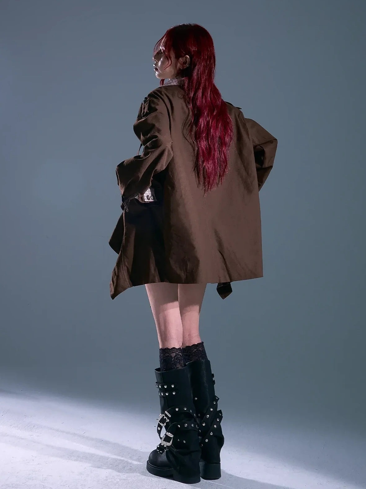 Vintage Checkered Wave Trim Trench Coat