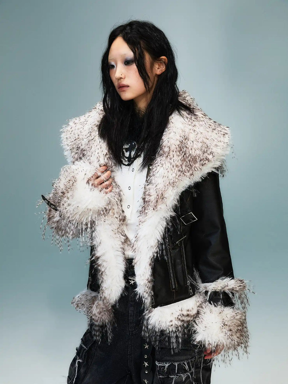 Frustration Garden Vintage Distressed Faux Fur Quilted Jacket