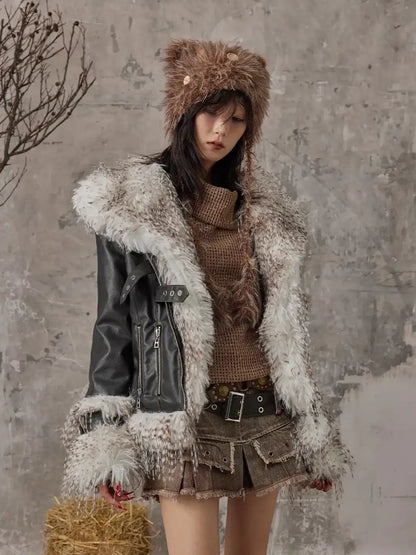 Frustration Garden Vintage Distressed Faux Fur Quilted Jacket