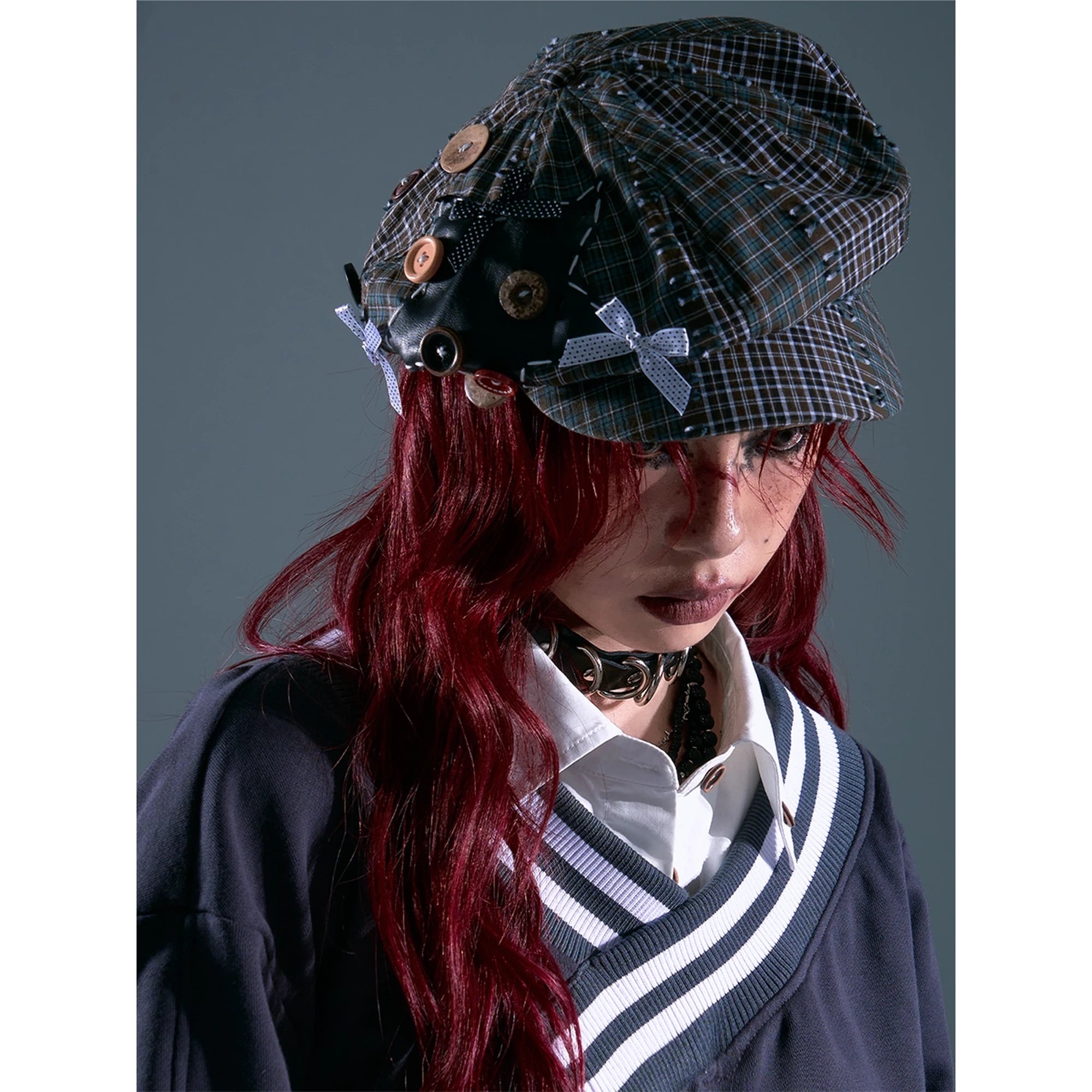 Frustration_Garden_Vintage_Plaid_Newsboy_Cap_With_Star_Embroidery_MISSTT