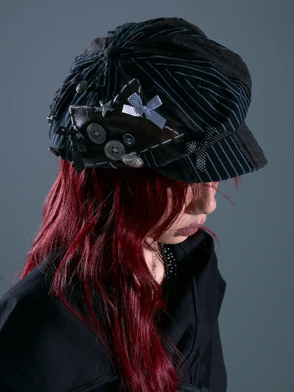 Frustration Garden Vintage Plaid Newsboy Cap With Star Embroidery