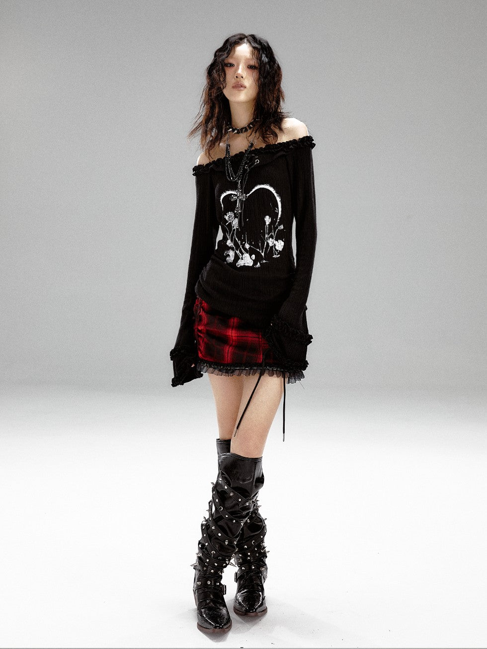 Frustration Garden Vintage Printed Bell Sleeve Hooded Asymmetric Women&