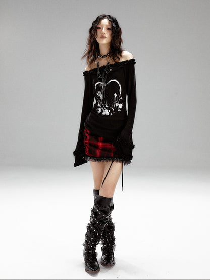 Frustration Garden Vintage Printed Bell Sleeve Hooded Asymmetric Women&