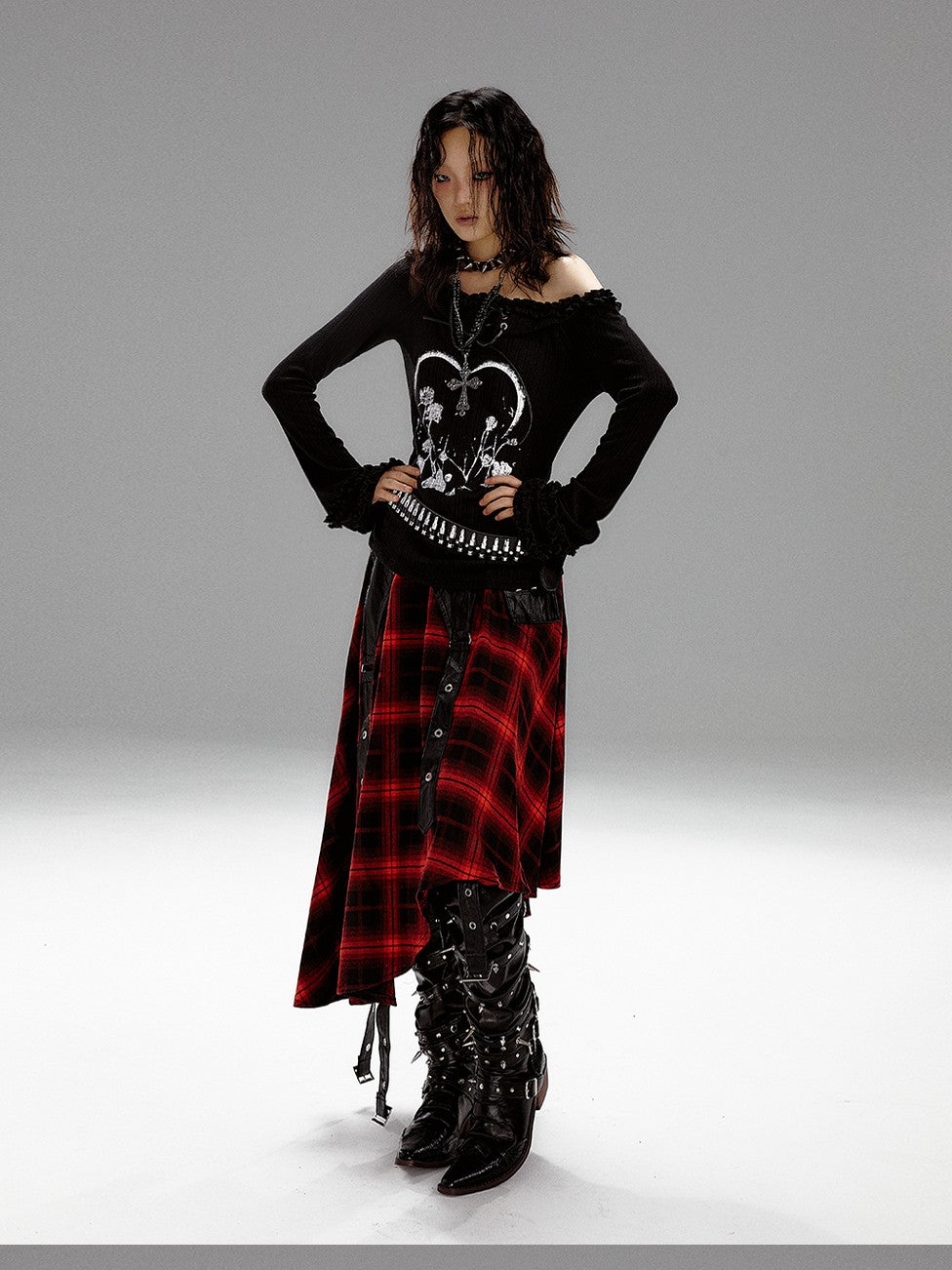 Frustration Garden Vintage Printed Bell Sleeve Hooded Asymmetric Women&