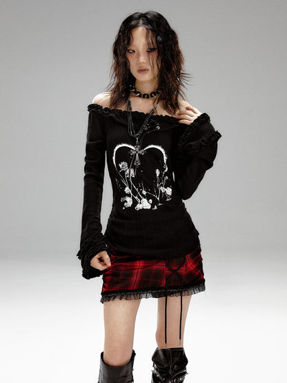 Frustration Garden Vintage Printed Bell Sleeve Hooded Asymmetric Women&