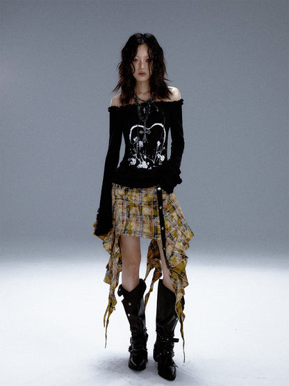 Frustration Garden Vintage Printed Bell Sleeve Hooded Asymmetric Women&